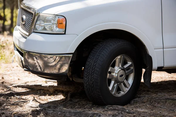 Close up of white pickup truck outdoors — Stock Photo