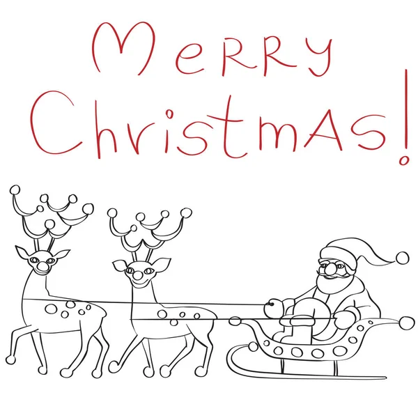 Ručně Kreslenou Doodle Pozdravy Karta Santa Claus Sobů Izolované Bílém — Stock fotografie
