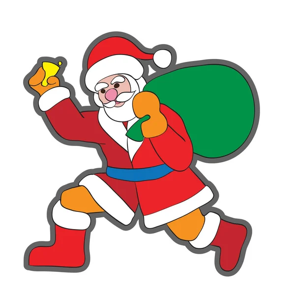 Santa Claus Corriendo Sosteniendo Una Campana Ilustración Clipart Aislado Blanco —  Fotos de Stock