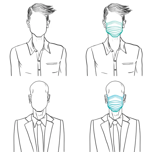 Ručně Kreslená Umělecká Ilustrace Dvou Anonymních Mužů Bez Masky Nebo — Stock fotografie