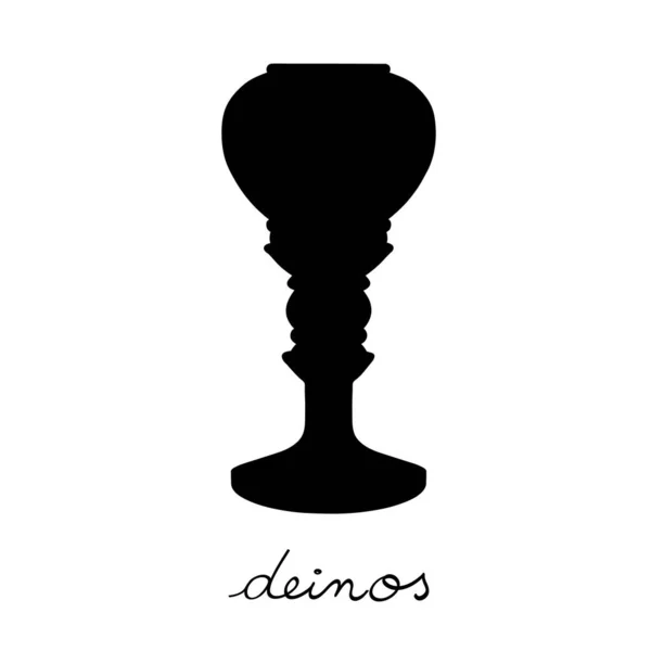 手绘的迪诺插图 希腊古董器皿轮廓孤立在白色的卡通风格图形与文字 — 图库照片