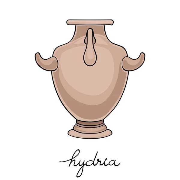 Hand drawn illustration of a hydria, greek antique vessel isolated on white, cartoon style graphics