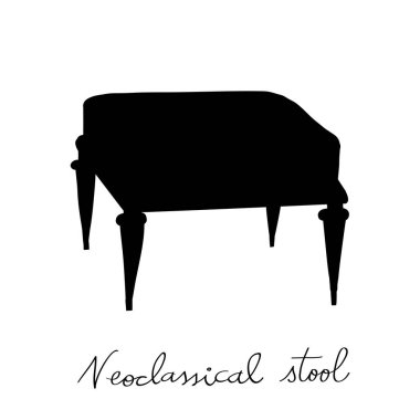 Klasik canlandırma tabure siluetinin el çizimi çizimi, beyaza izole edilmiş nesne, Ludovic XV historik mobilya tarzı