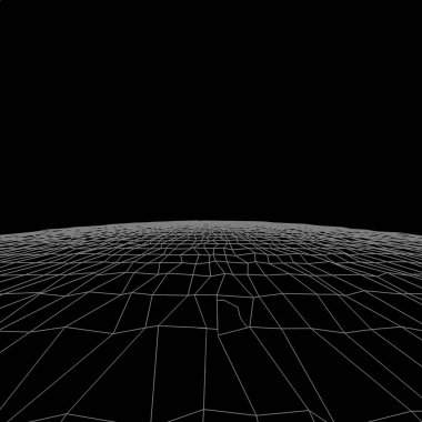 Perspektif şebekesi. Soyut ağ arkaplanı. Çokgen dağlar. 80 'lerin Retro Bilim-Kurgu Arkaplanı.