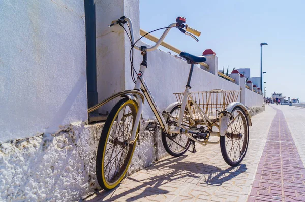 Triciclo para adultos com na rua Imagens Royalty-Free