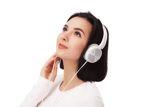 Young Beautiful Woman Headphones White Background — Stock Photo, Image