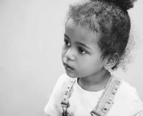 Outdoor Closeup Portrait Cute Little Girl Black White Picture — Stock Photo, Image