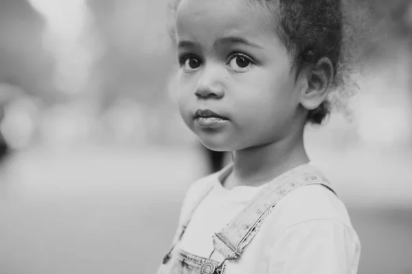 Outdoor Closeup Portrait Cute Little Girl Black White Picture — Stock Photo, Image