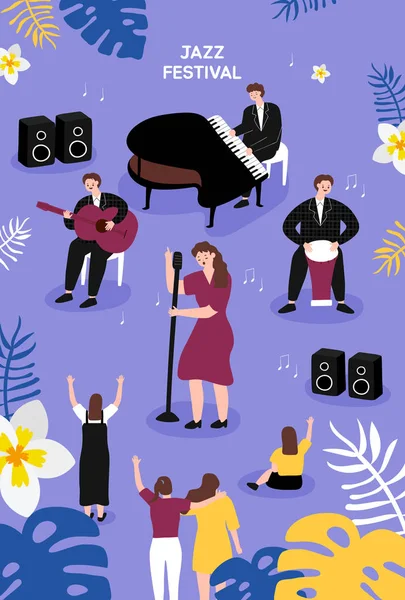 Festiwal Jazzowy Szablon Plakatu Festiwal Świeżym Powietrzu Ilustracja Kolorowy Kreskówka — Wektor stockowy