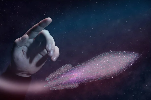Nave Espacial Alvo Humano Baixo Poli Nebulosa Meios Mistos — Fotografia de Stock