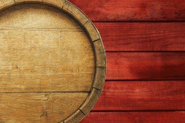 Wooden barrel and worn old table of wood. clipart