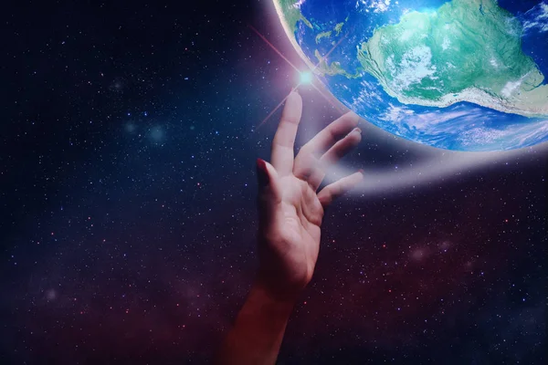 Protect Our World Woman Hands Nebula Dust Mixed Media — Stock Photo, Image