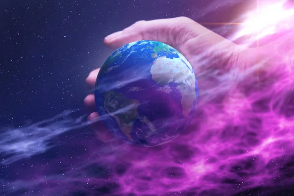 Protect Our World Human Hands Nebula Dust Mixed Media — Stock Photo, Image