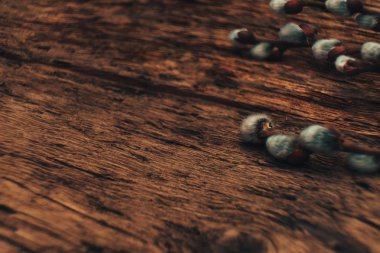 Eski meşe ahşap zemin üzerine söğüt. Yakın çekim.