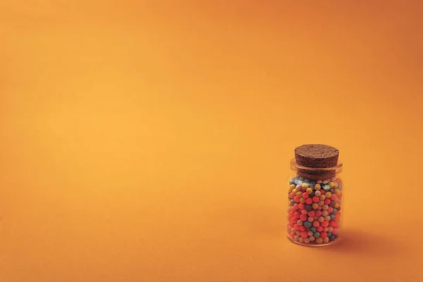 Pequena Garrafa Preparações Multicoloridas Vitaminas Corantes Realçadores Sabor Suplementos Nutricionais — Fotografia de Stock