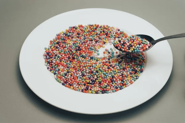 White Plate Color Preparations Vitamins Dyes Flavor Enhancers Nutritional Supplements — 스톡 사진