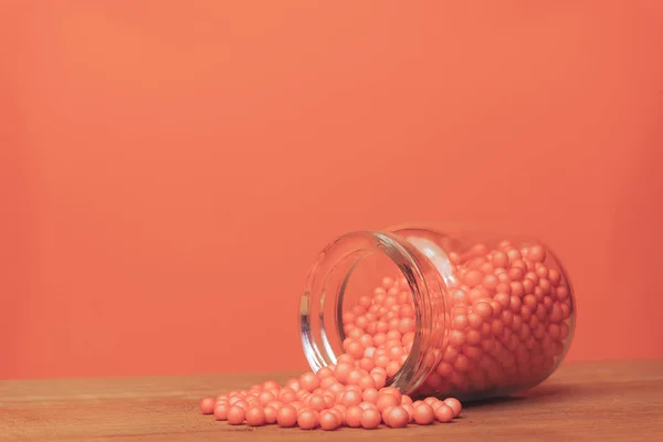 Pequeña Botella Preparados Naranja Coral Vitaminas Colorantes Potenciadores Del Sabor — Foto de Stock