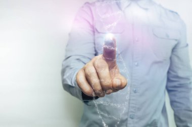 Beyaz bir arka plan üzerinde insan Dokunmadna molekülü yakın ... Karışık ortam.