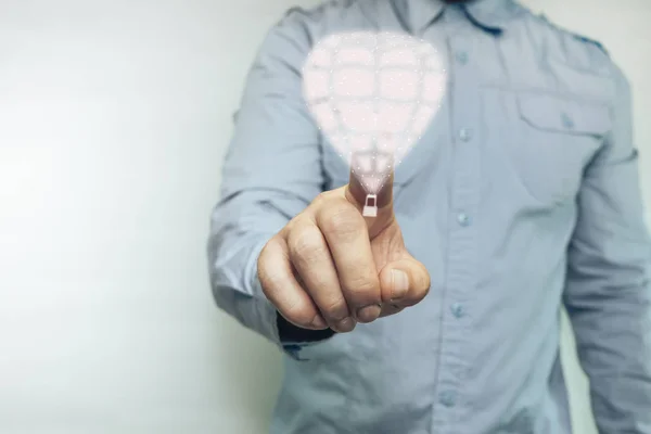 Human Forefinger Touches Balloon Innovative Technologies Mixed Media — Stock Photo, Image