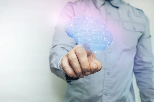 Primer Plano Humano Tocando Fondo Blanco Medios Mixtos — Foto de Stock