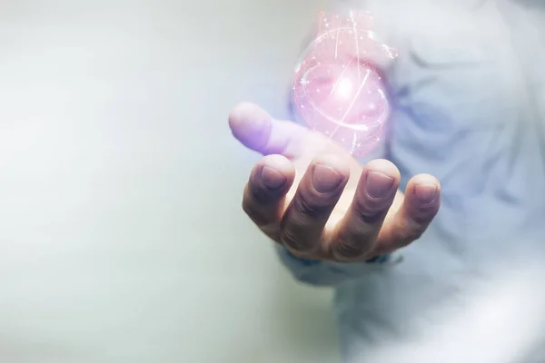 Человеческий Указательный Палец Касается Красного Сердца Инновационных Технологий Белом Фоне — стоковое фото