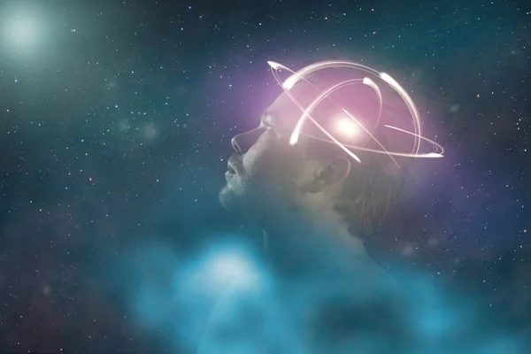 Вселенная Внутри Человек Внутри Атома Мозга Концепция Научную Философскую Тему — стоковое фото