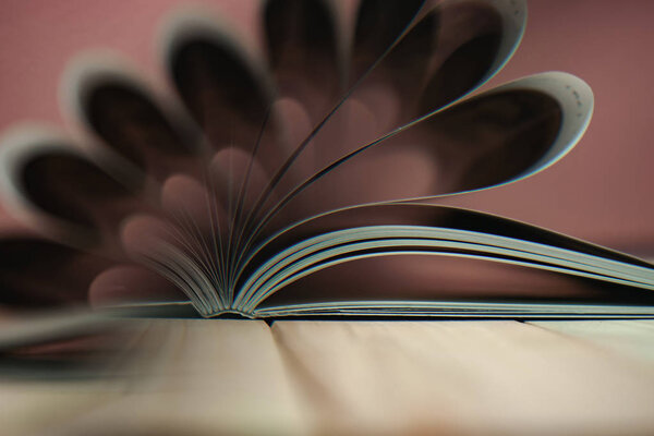 Close up beautiful book on a wooden table background.
