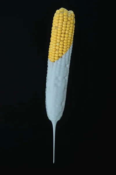 Csöpögő Fehér Festéket Kukorica Labirintus Egy Fekete Háttér Kreatív Poszter — Stock Fotó