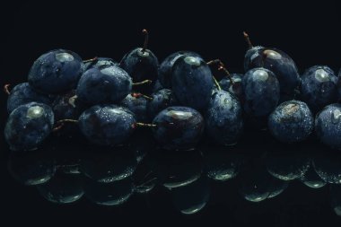 Siyah cam masa ve koyu arka plan üzerinde güzel taze mavi pulms.