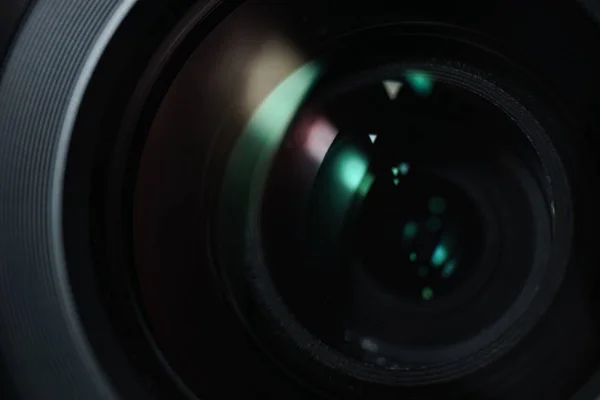 Close Beautiful Camera Lens Black Background Macro View — Stock Photo, Image