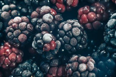 Taze dondurulmuş böğürtlen arka planı kapatın. Makro görünümü.