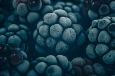 Taze dondurulmuş böğürtlen arka planı kapatın. Makro görünümü.