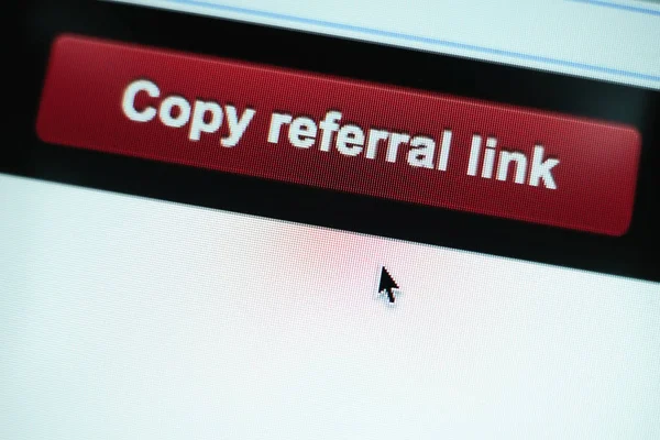 Close Red Button Copy Referral Link White Background — Stock Photo, Image