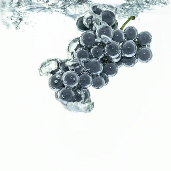 美丽的蓝葡萄酒葡萄在水中白色背景 — 图库照片