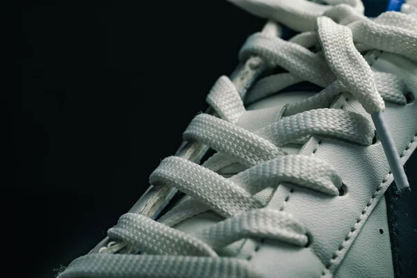 Beautiful White Shoeloces Dark Background Texture — Stock Photo, Image