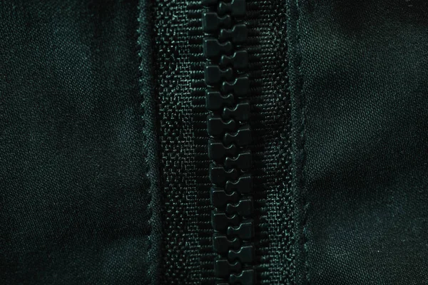 Közelkép Gyönyörű Cipzár Fekete Textilszövet Háttér Varrás Makro Fotózás Háttér — Stock Fotó