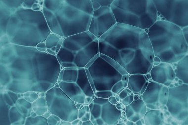 Güzel Aqua soyut sabun köpüklerini kapatın. Tasarım için arkaplan modeli. Makro fotoğrafçılık görünümü.