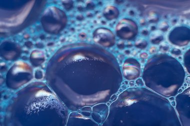 Tasarım için güzel soyut mavi baloncuklar arka plan deseni dokusu. Makro görünüm. 