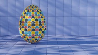 3 boyutlu minimalist Paskalya yumurtası tasarımı retro dalga desenli modern estetiği klasik bayram cazibesiyle harmanlıyor..