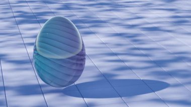 3 boyutlu minimalist Paskalya yumurtası tasarımı cam desenli ve retro dalga elementleriyle klasik bayram sembolünü modern estetik ile birleştirerek