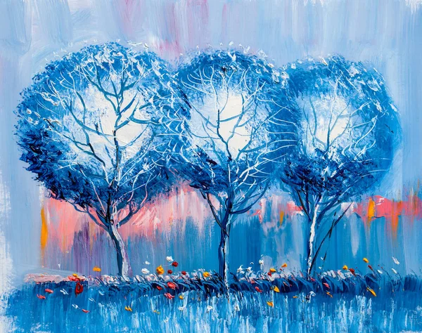 Oil Painting Landscape Colorful Trees Hand Painted Impressionist Outdoor Landscape — Stock Photo, Image