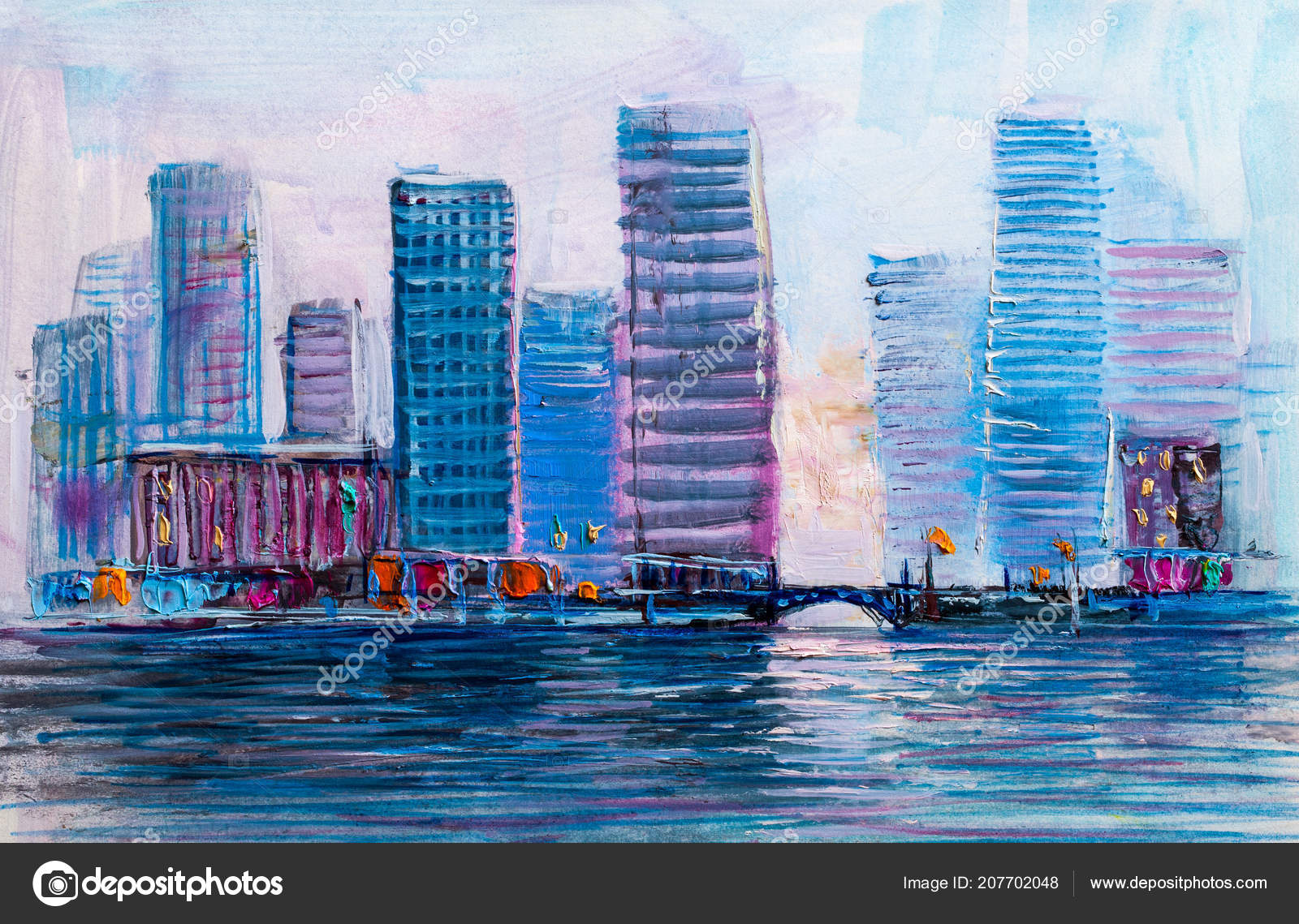 高層ビルの芸術の絵画 抽象的なスタイル 都市の景観オイル塗料