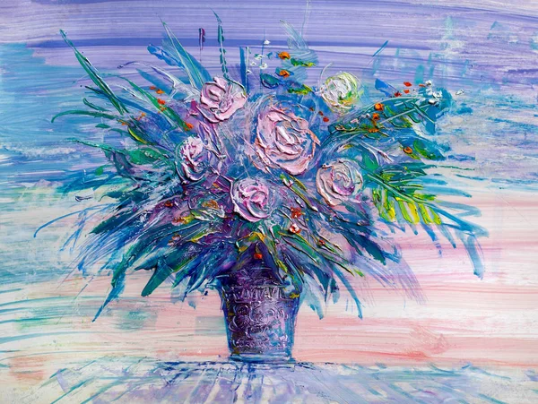 Peinture Huile Bouquet Roses Style Impressionniste — Photo