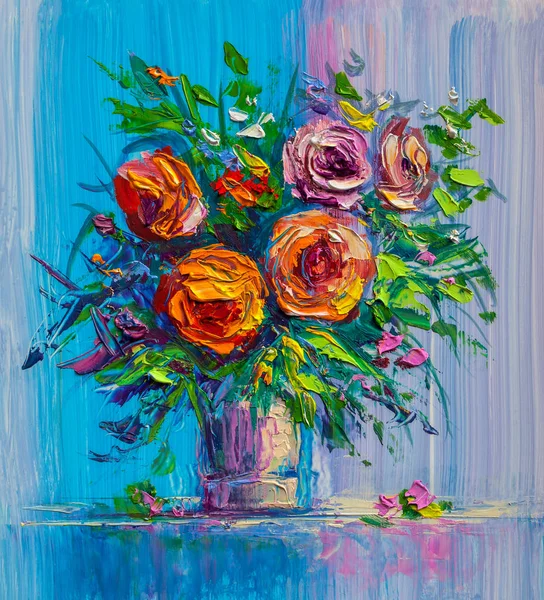 Pintura Óleo Ramo Rosas Estilo Impresionista —  Fotos de Stock