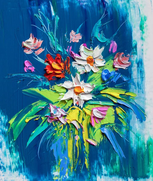 Pittura Olio Mazzo Fiori Stile Impressionista — Foto Stock