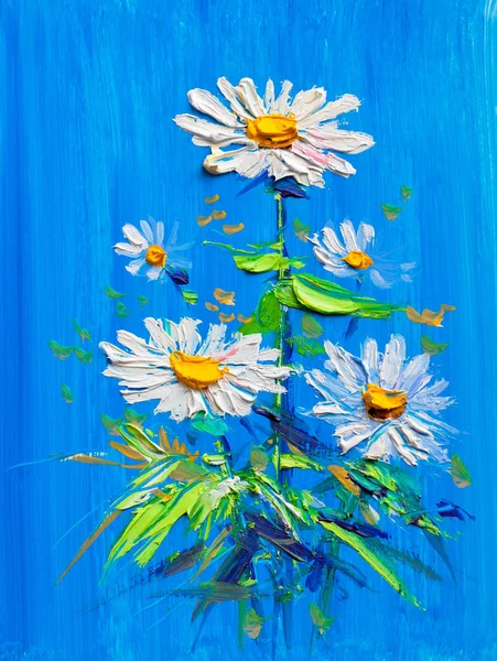 Oil Painting daisies flowers  in the garden