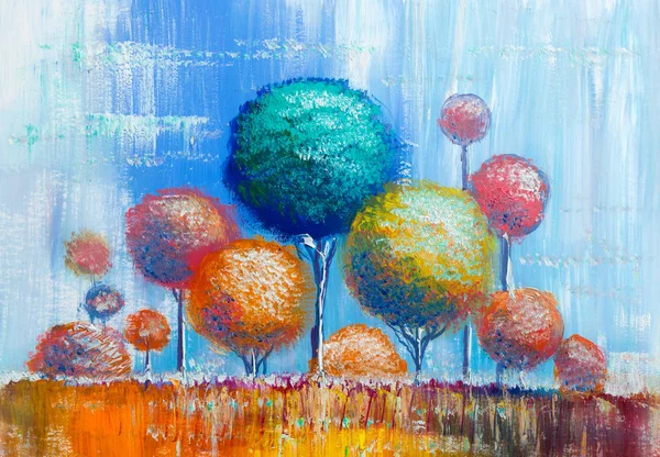 Oil Painting Landscape Colorful Trees Hand Painted Impressionist Outdoor Landscape — Stock Photo, Image