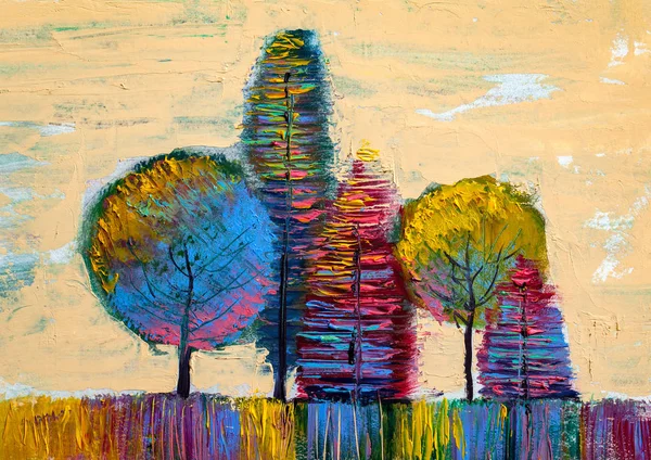 Obraz Olejny Pejzaż Kolorowe Drzewa Ręcznie Malowane Impresjonistów Pozadomowy Krajobraz — Zdjęcie stockowe