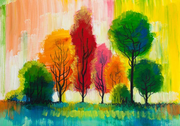 Pintura Óleo Paisaje Árboles Colores Pintado Mano Impresionista Paisaje Aire — Foto de Stock