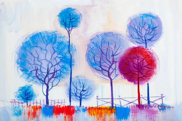 Olja Måleriet Färgglada Träd Hand Målade Impressionistiska Utomhus Landskap — Stockfoto